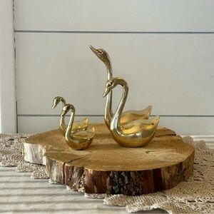 Brass Swan Family of 4, made in Korea, approximately 1970s.